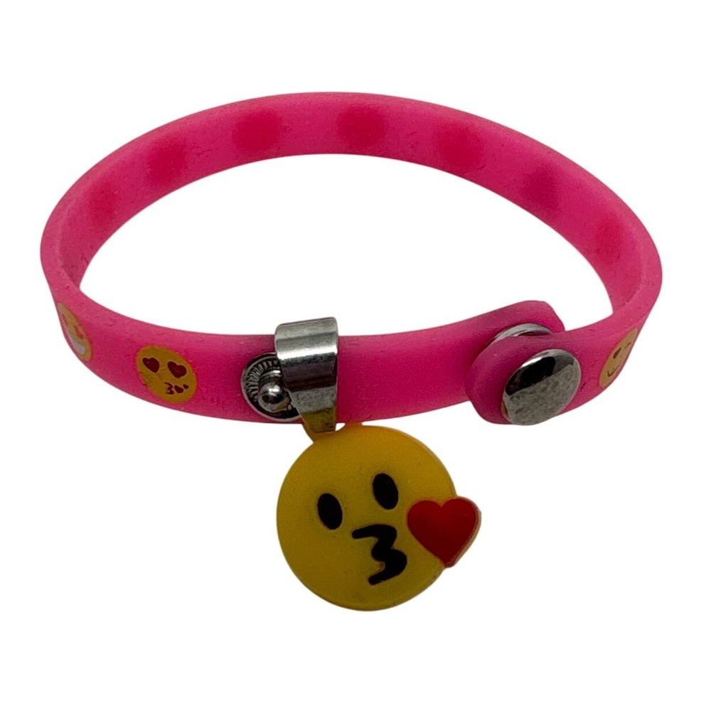 Kids Hot Pink Emoji Bracelet with Smiley Face Charm Adjustable‎ Snap Closure